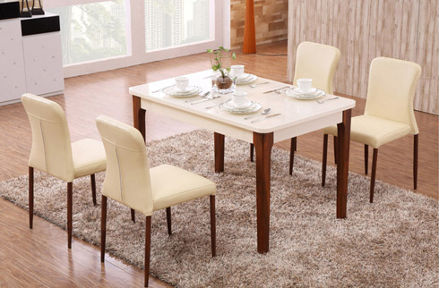 Mẫu bộ bàn ăn đẹp cho chung cư chân gỗ đệm da thoải mái